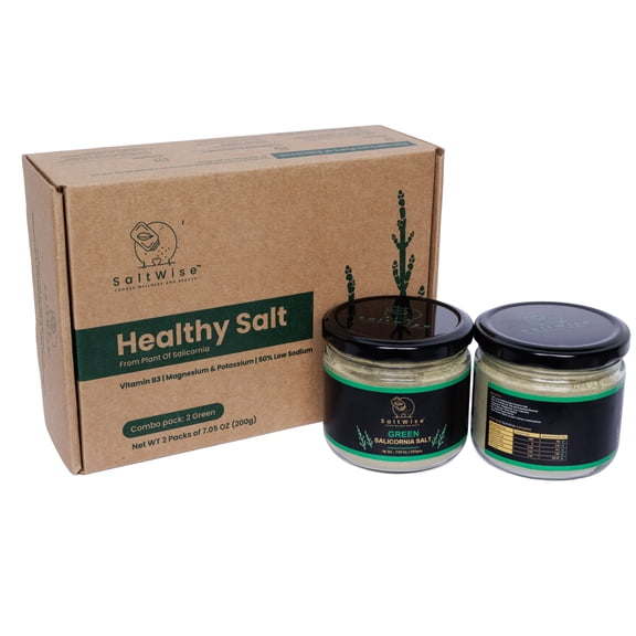 SaltWise Green Salt – 50% Less Sodium, Plant-Based Salt Substitute, Dehydrated Salicornia, No Additives, Pack of 2 Jars (14.10 oz)