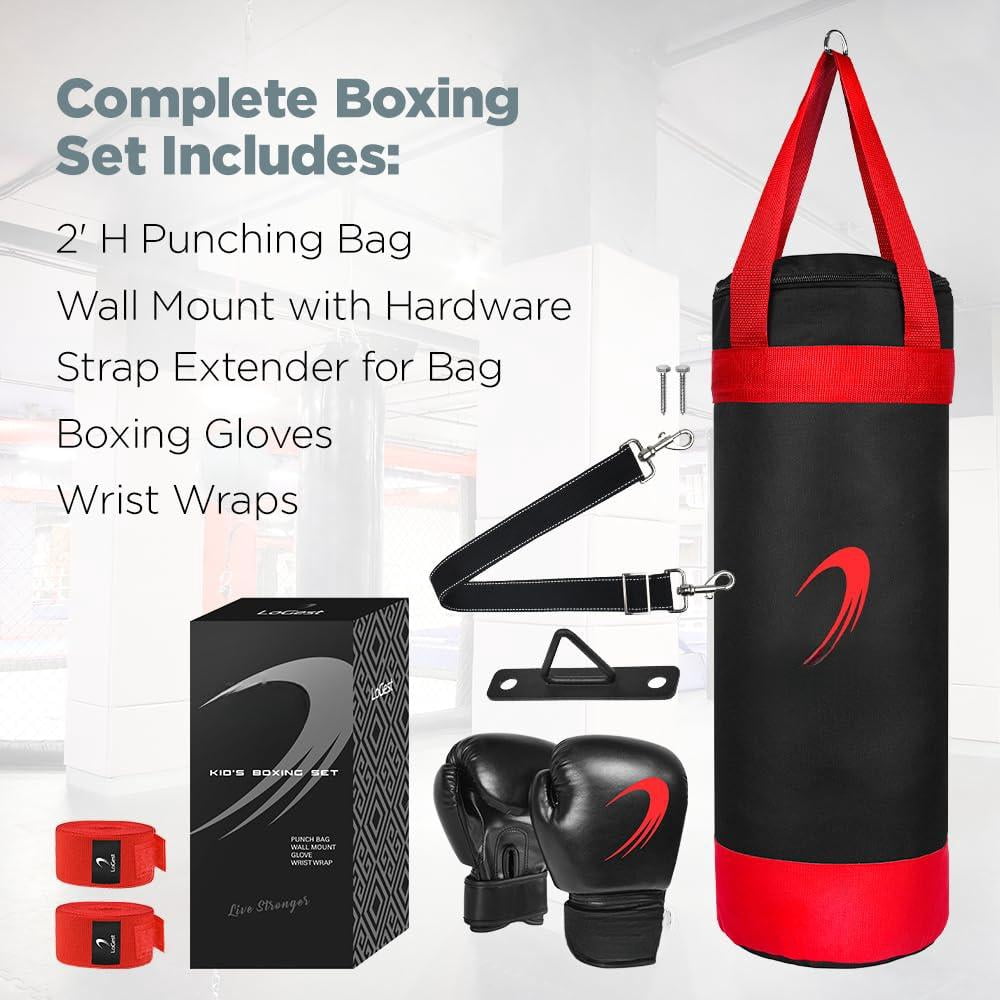 Punching Bag For Boxing Set - Suitable Bags 3-8 Years Of Gloves & Hand Wraps Included Mma Kickboxing Muay Thai Karate