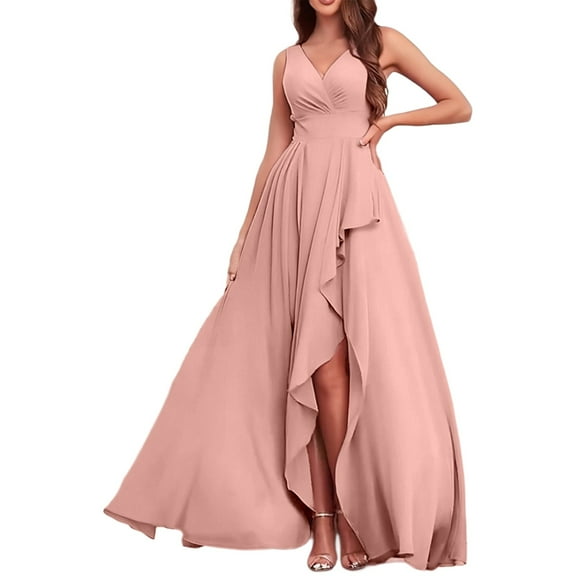Women's Casual Dress Elegant Spring Midi Evening Gown High Waist V Neck Party Dress For Everyday Wear