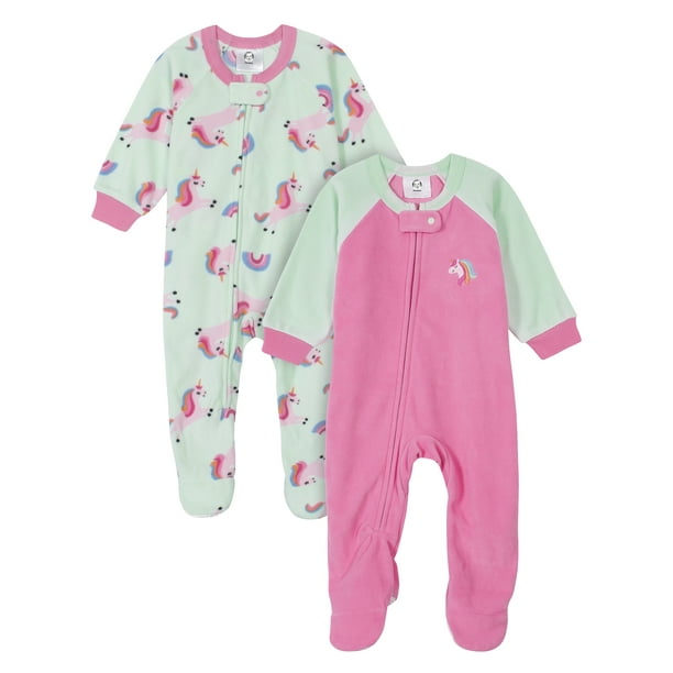 Gerber Gerber Baby Girls Microfleece Blanket Sleepers Pajamas, 2Pack