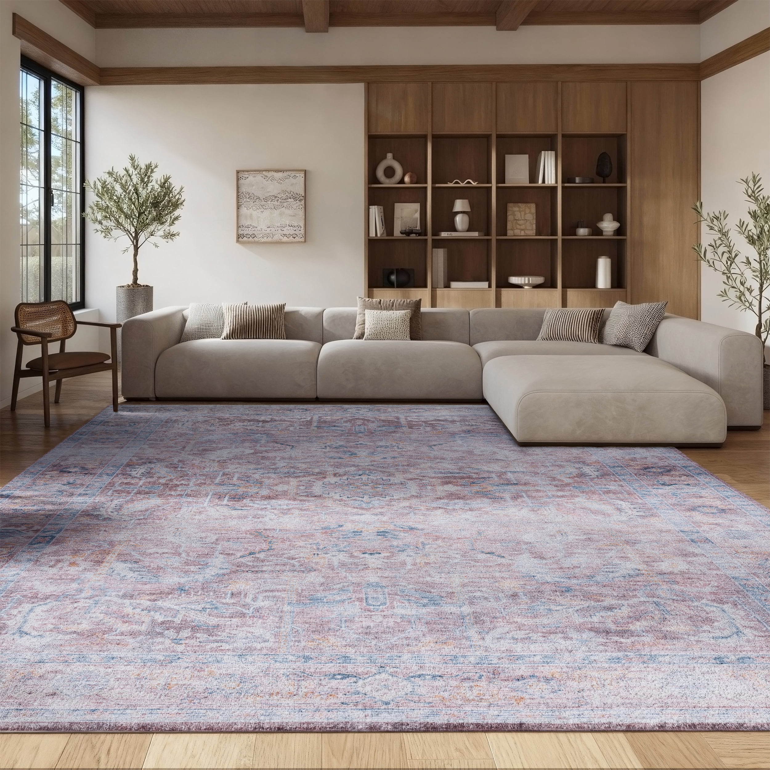 SAFAVIEH Tucson Hollie Traditional Machine Washable Area Rug, 9' x 12', Rust/Beige