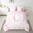 thumbnail image 2 of Castle Fairy Girls Alphabet C 7-Piece Bedding Comforter Set,Bowknot Love Heart King Bedding Sets,Flower Stripes Ultra Soft Bed Sheets,Microfiber Bedroom Decor, 2 of 8