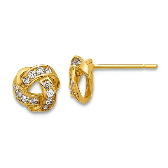 7mm 14k Solid Yellow Gold Polished Cubic Zirconia Love Knot Post Earrings 6.75x7mm Wide Stud Earring for Women