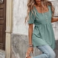 thumbnail image 7 of Htigea Women's Square Neck Summer Tops Babydoll Short Sleeve Shirts Hollow Out Eyelet Peplum Tunic Tee Green M, 7 of 7