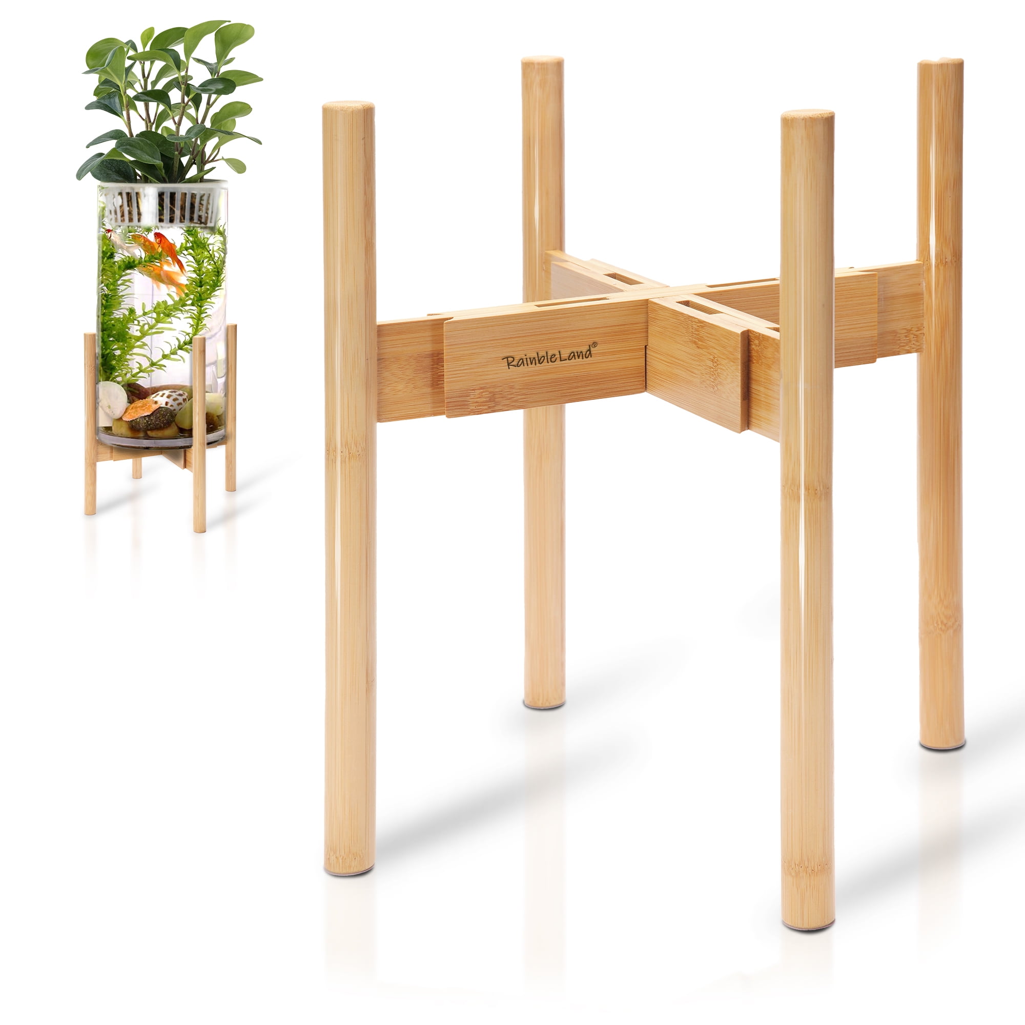 Adjustable Modern Bamboo Plant Planter Stand with Pot Holder for 8"-12" Pots 
