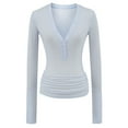 thumbnail image 4 of GJSYRH Women Long Sleeve Henley Shirts V Neck Button Tight Slim Fitted Top Going Out Tees, 4 of 7