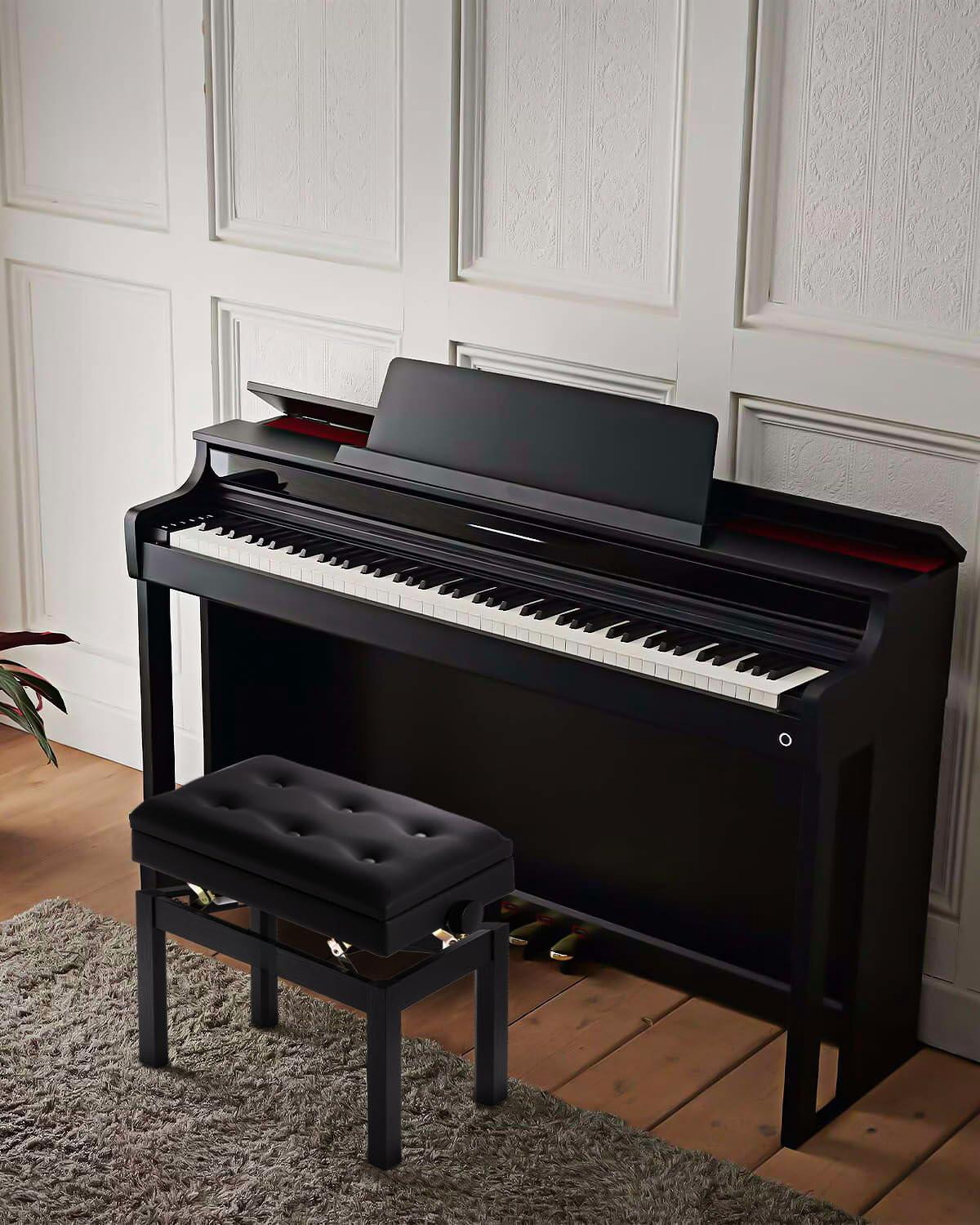 Adjustable Piano Bench With Storage  Wooden Keyboard Bookcase Stool Chair Seat High-density Sponges Cushion For Shop Music School Studio Black Spb-20