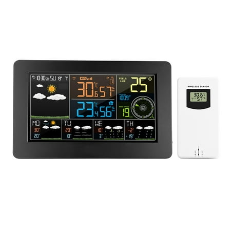 

Yabuy Multifunctional Color WiFi Weather Station with APP Control Smart Weather Monitor Indoor Outdoor Temperature Humidity Barometric Wind Speed Digital Clock with Outdoor Sensor