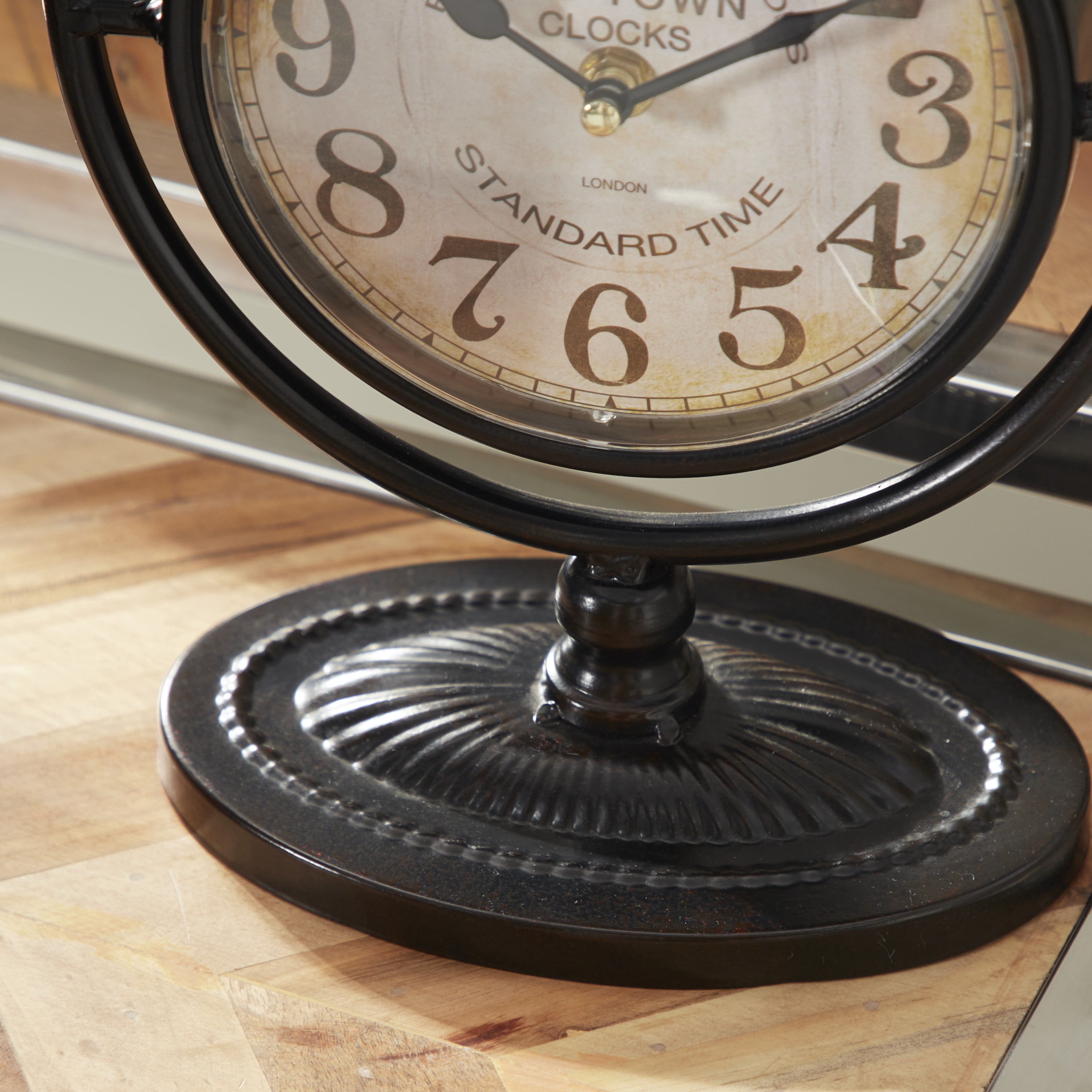 DecMode 12" Black Metal Clock with Swing Stand, Set of 4