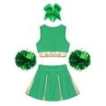 thumbnail image 4 of TiaoBug Kids Girls Cheerleading Outfit Set Sleeveless Crop Top Pleated Skirt with Pompoms And Headwear A Green 16, 4 of 5
