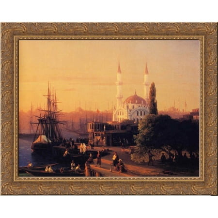 Constantinople 24x20 Gold Ornate Wood Framed Canvas Art by Aivazovsky, Ivan