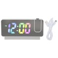 thumbnail image 2 of Projection Réveil Réglable Luminosité Couleur Nombre Rechargeable 12H 24H Snooze LED Miroir Numérique Horloge, 2 of 8
