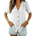 thumbnail image 4 of NuoCaiYun Blouses for Women Dressy Summer Short Sleeve Button Down Shirts Casual Business Work Tops Slim Fit Solid Color Top Tee, 4 of 6
