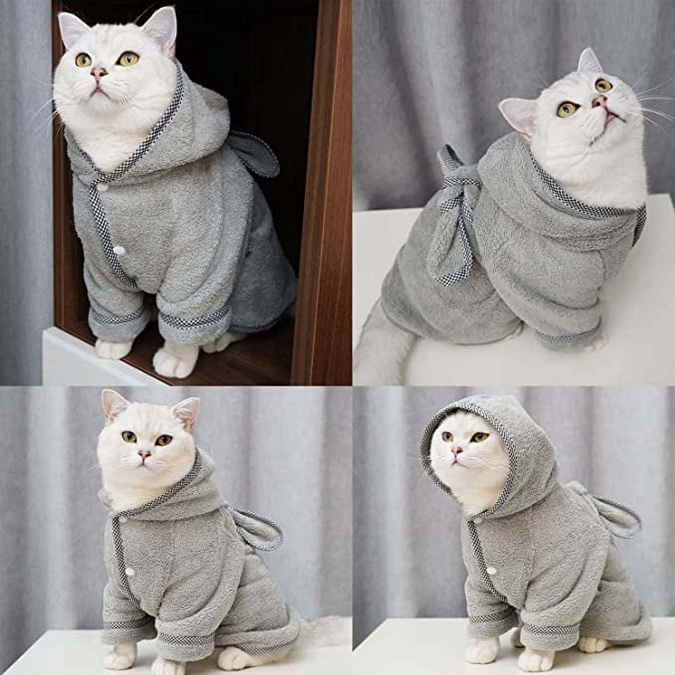BT Bear Dog Bathrobe, Microfiber Fast Drying Absorbent Hooded Bath Towel for Puppy Small Medium Large Dog Cat (M, Gray)
