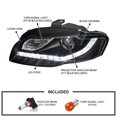 thumbnail image 3 of Spec-D Tuning Euro Black LED Strips Projector Headlights Compatible with 2006-2008 Audi A4/S4 B7, Left + Right Pair Headlamps Assembly, 3 of 5