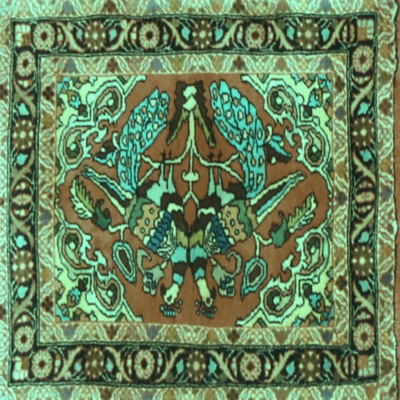 Ahgly Company Indoor Square Persian Turquoise Blue Traditional Area Rugs, 6' Square