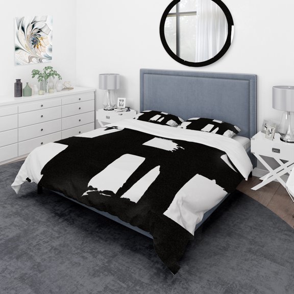 Designart 'Black & White Crossing Paths II' Geometric Duvet Cover Set