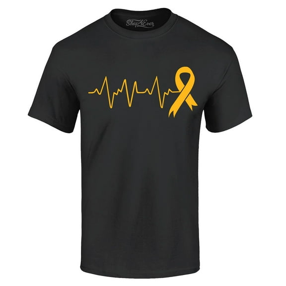 Shop4Ever Men's Heartbeat Gold Ribbon Graphic T-shirt XXXXX-Large Black
