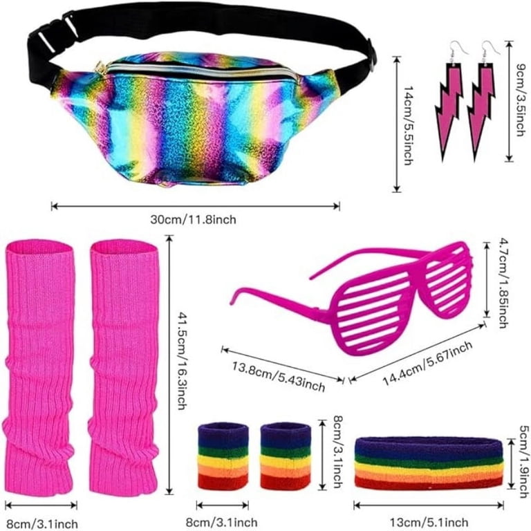 Set De Accesorios Retro De Los 80 Y 90 Para Fiestas Neon – Incluye Diadema, Gafas, Calentadores, Pulseras, Pendientes Y Riñonera