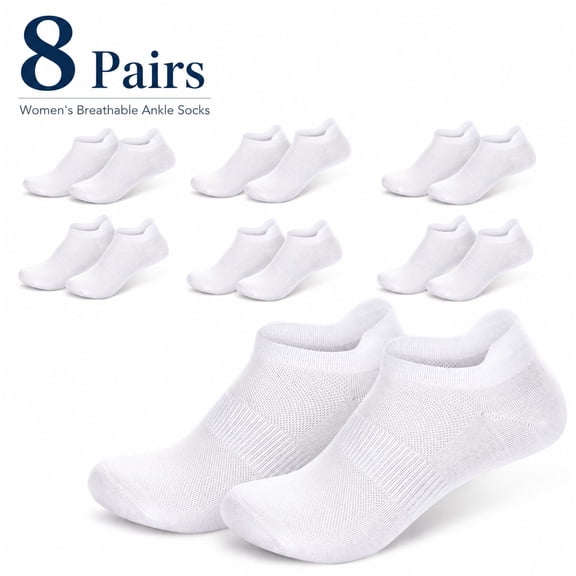 8 Pairs Ankle Socks Women's Thin Athletic Running Low Cut No Show Sport Socks With Heel Tab