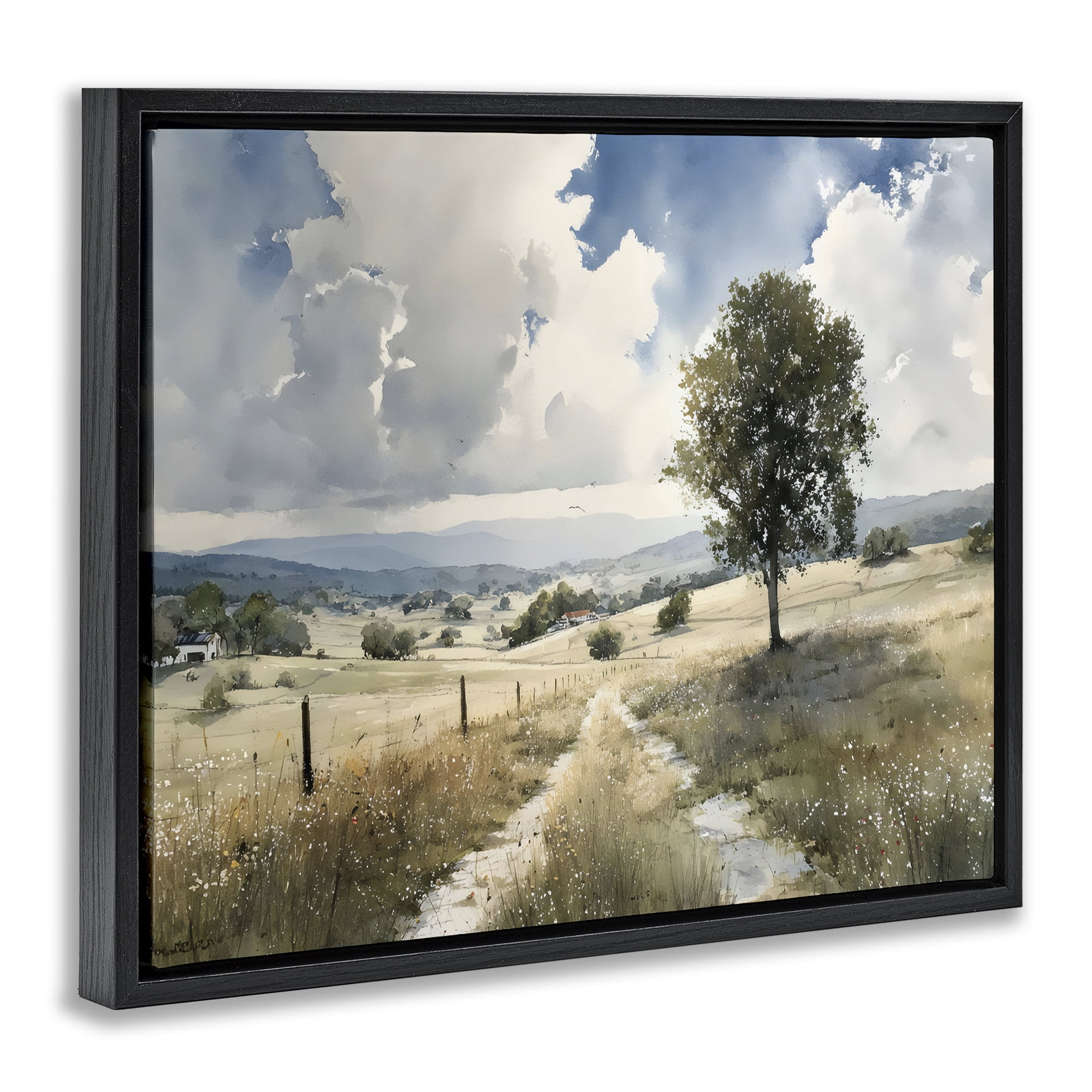 Stupell Industries Wagon Road Through Meadow Black Framed Floater Canvas Wall Art, design by Franklyn Gregory