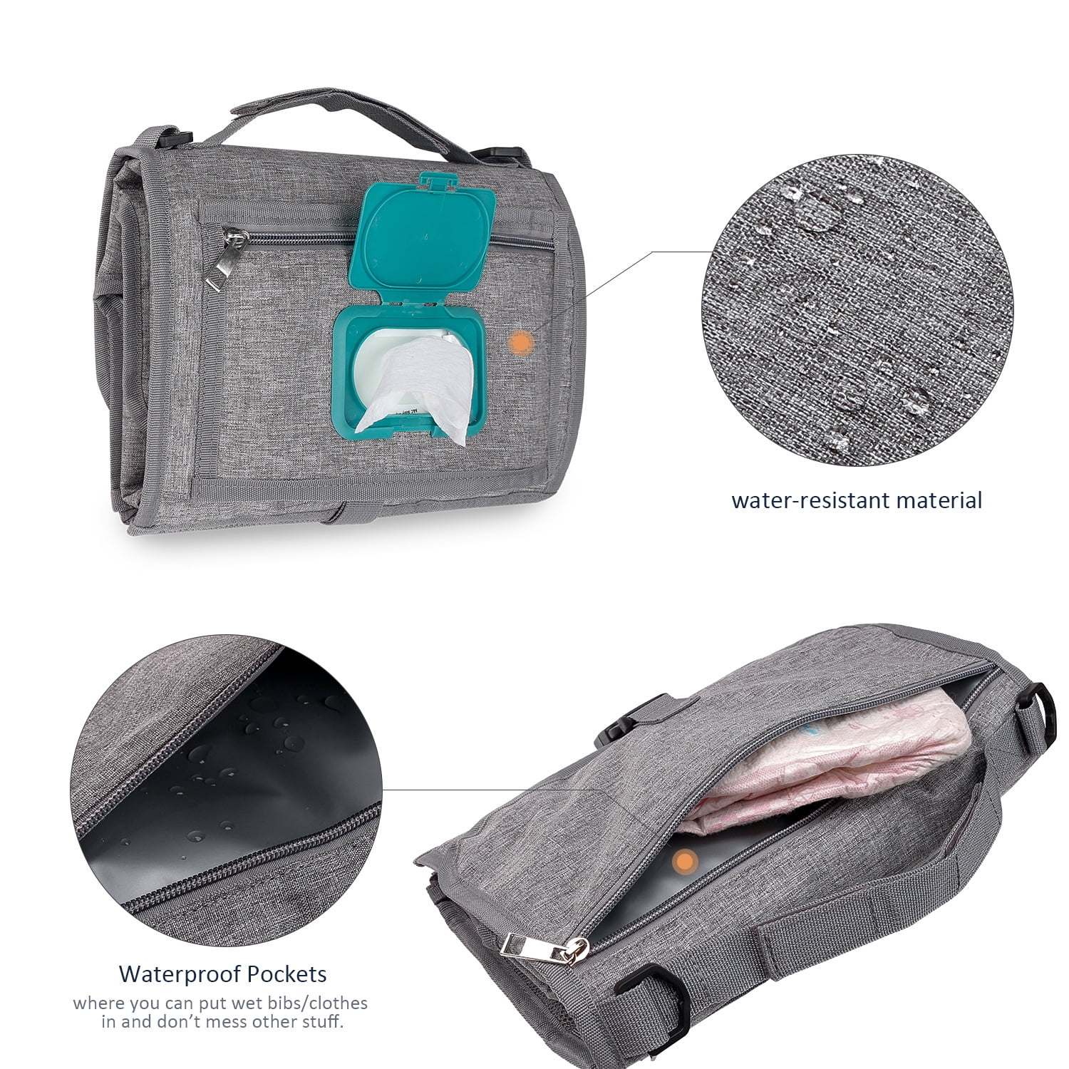 SPEKSEE Portable Diaper Changing Pad - Outdoor Travel Foldable Waterproof Diaper Bag with Shoulder Strap and Wet Wipes Pocket