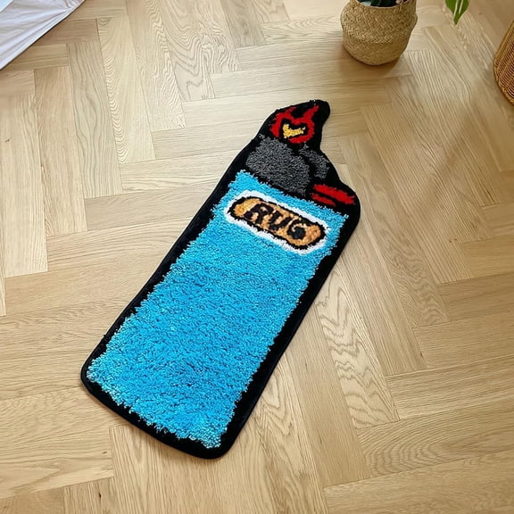 LAKEA Lighter Shaped Tufted Rug, Retro Rainbow Fluffy Non-Slip Floor Mat, Home Decor for Bedroom, Living Room & Bathroom (Blue, 31.5x9.4 inch)