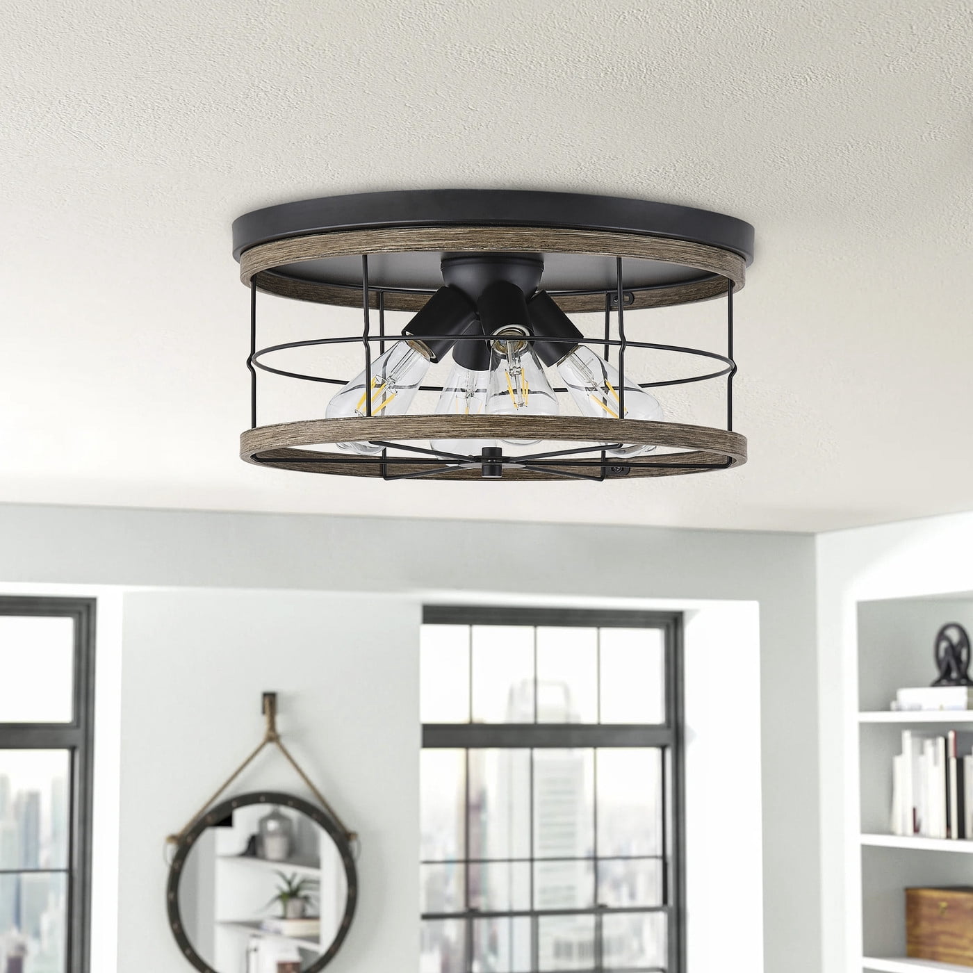 Aiwen 3 Lights Matte Black Ceiling Lamp Superior Rustic Farmhouse Flush Mount Lamp