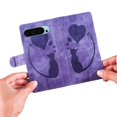 thumbnail image 5 of For Google Pixel 9 / 10 Pro 6.3" Cat Patterned Embossed Strong Magnetic Attachment/Closure, Card Slots/Pocket, PU Leather Flip Wallet Case ﻿,Purple,For Pixel 9 / 10 Pro, 5 of 7
