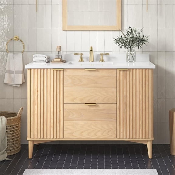 Pemberly Row 48" Bathroom Vanity in Rustic Ash with White Countertop