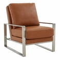 thumbnail image 3 of LeisureMod Jefferson Modern Leather Arm Chair with Silver Frame Set of 2 and Octagonal Coffee Table with Black Geometric Base for Living Room (Cognac Tan), 3 of 14