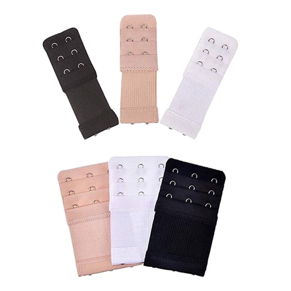 YEMNPIOS1 6pcs Women Comfortable Bra Extenders Elastic Extension Buckle Bra Lengthened Strap (2/3 Hooks, Black, Apricot, White)
