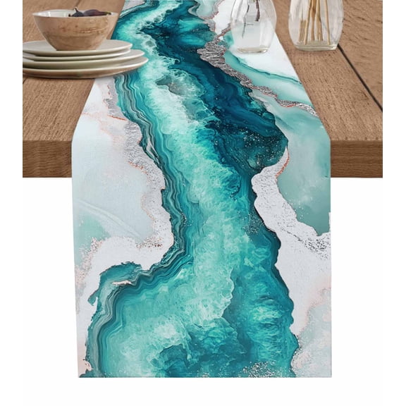 Hokiten Table Runners 60 Inches Long Dress Scarves, Turquoise Marble Farmhouse Kitchen/Dining Table Runner, Small Coffee Tablerunners, Luxury Modern Abstract Texture Art 13x60 Inch