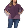 thumbnail image 1 of Blusa de Chiffon de Capa Doble con Cuello en V para Mujeres Talla Grande Agnes Orinda 4X Púrpura, 1 of 6