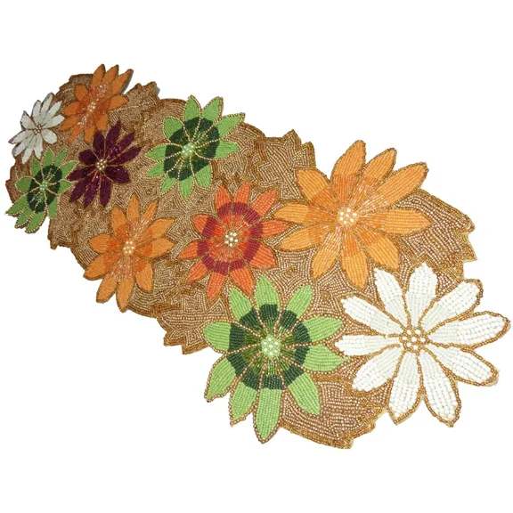 Tugana Craft Beaded Farmhouse Table Runner 36" X 13" , Glitz Decorative Table Runner floral