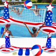 thumbnail image 2 of Large Inflatable Pool Games Volleyball Net Pool Float Set with 9" Beach Ball, 2 Weight Bags & American Flag Design &acirc; Floating Swimming Game Toy for A, 2 of 7