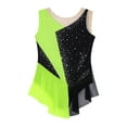 thumbnail image 3 of Venjoe Children Girls Figure Skating Dance Bodysuit Color Block Ballet Leotard Dress Rhinestone Dancing Outfits Fluorescent Green 12, 3 of 7