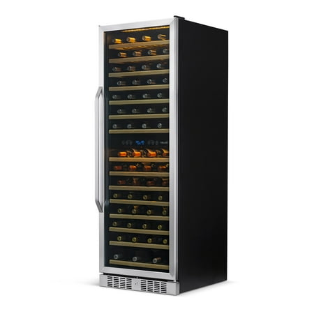 NewAir - 160-Bottle Dual Zone Built-in Wine Fridge with Beech Wood Shelves and Quiet Operation - Stainless Steel