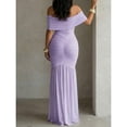thumbnail image 6 of Mauve Purple Foldover Off Shoulder Ruched Cinched Waist Mermaid Evening Dress Slim Fit Party Gown, 6 of 8
