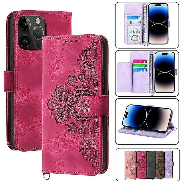 Flower Embossed Leather Wallet Case Compatible Samsung Galaxy S23 Ultra/s23 Plus/s23 With Wrist Strap
