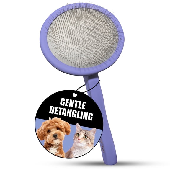 Tauro Pro Line Wooden Slicker Brush for Dogs & Cats, Deshedding & Detangling Tool for Medium to Long Coats, Round Flexible Cushion, Medium (M), Purple