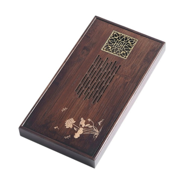 Bandeja de té de bambú, bandeja para servir té, placa tipo drenaje de almacenamiento de agua, agua de drenaje de almacenamiento simple para la casa de S