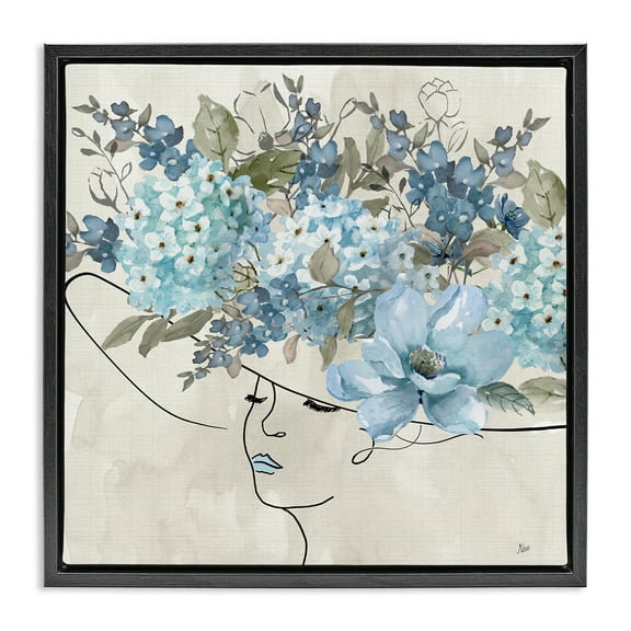 Stupell Industries Blue Floral Hat Botanical & Floral Painting Black Floater Framed Art Print Wall Art, 18 x 18