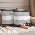 thumbnail image 2 of Black Grey Stripe Outdoor Waterproof Pillow Covers, Modern Art Horizontal Striped Decorative Square Throw Pillowcase Sofa Cushion Sham for Patio/Couch/Chair, 24"x24" 2 Pack, 2 of 8