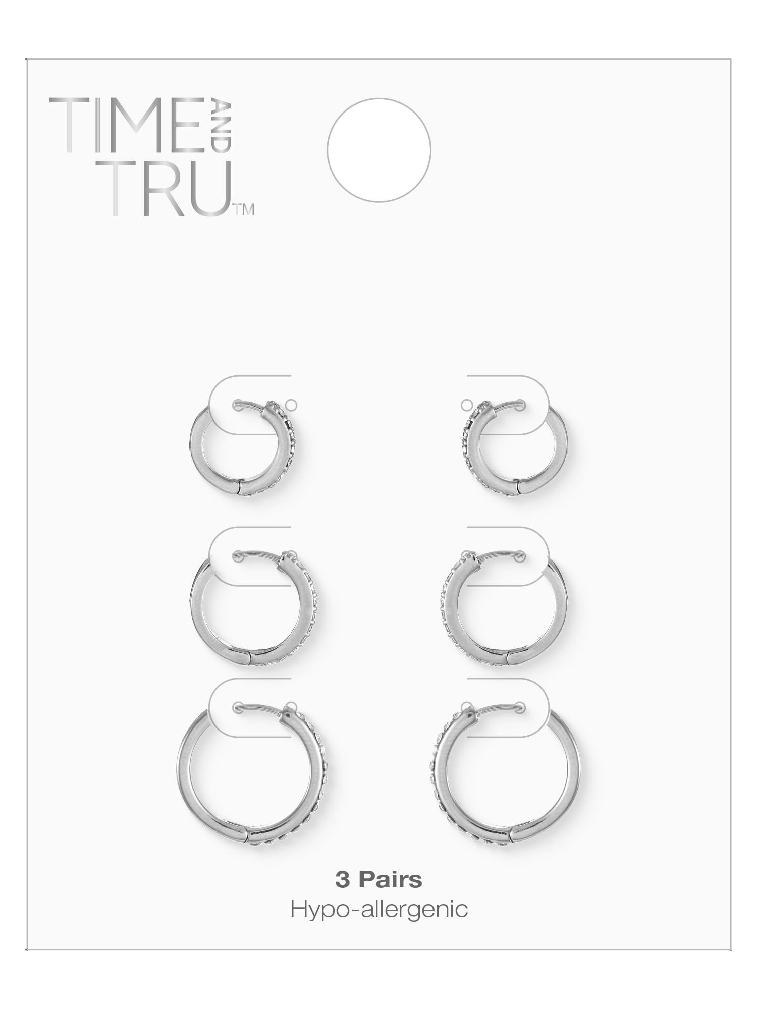 Time and Tru Hoop Earrings, Silvertone, 14mmx17mmx20mm, 3