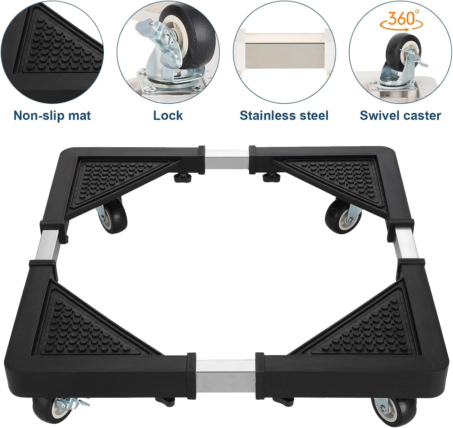 YUNMEIYI Furniture Dolly Adjustable Mini Fridge Stand with Wheels Washing Machine Stand Mobile Roller with 4 Locking Swivel Wheel Universal Mobile Base Moving Cart for Dryer Refrigerator