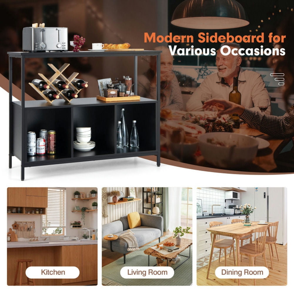 Finihen Kitchen Storage Cabinet, Buffet Sideboard, Modern Kitchen Buffet Sideboard with 3 Compartments, for Dining Room, Kitchen, Living Room, Black Finihen Kitchen Storage Cabinet, Buffet Sideboard, Modern Kitchen Buffet Sideboard with 3 Compartments, for Dining Room, Kitchen, Living Room, Black