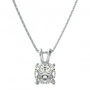 Prong Set 1 Carat Cushion Cut Real Moissanite Solitaire Pendant Necklace in 18k White Gold Over Silver