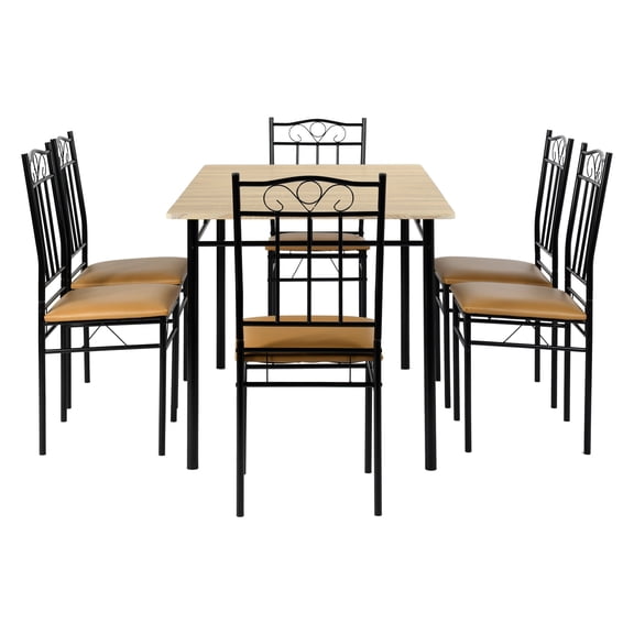YINYUN 4-6 Person Dining Table Set 7-Piece Kitchen Table and Chair Set Rectangular Dining Table with Six Chairs Space-Saving Design, Ideal for Small Apartments Beige