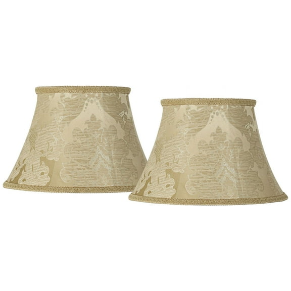 Springcrest Set of 2 Bell Print Lamp Shades Ivory Brocade Large 10" Top x 17" Bottom x 11" High Spider Harp and Finial Fitting